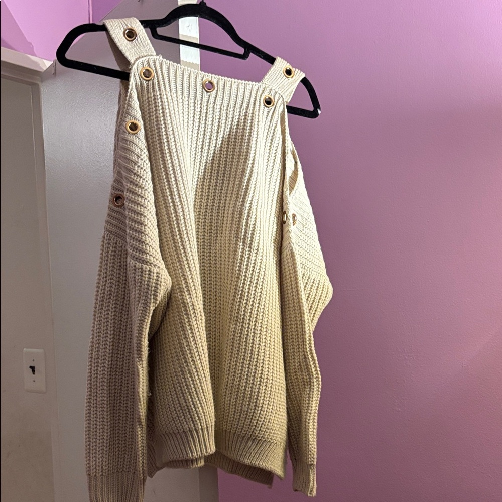 Elan Off-the-Shoulder Cream Sweater with Button Accents